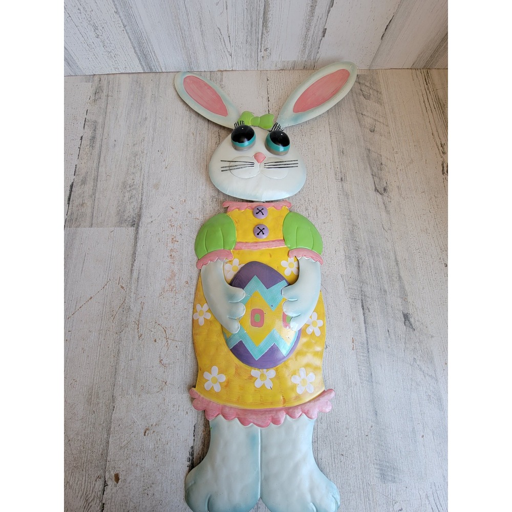 Easter large metal rabbit egg bunny girl lawn unique home bow spring floral